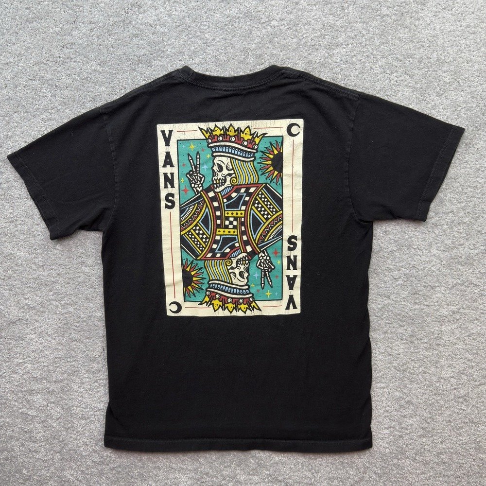 Vans Mens M Black Peace And Luck Skeleton King Playing Card Graphic T Shirt Tee
